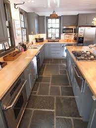Brick flooring is very similar to stone and concrete in that it is a hard surface material, that is also permeable and needs to be sealed. Natural Stone Flooring Kitchen Modern Kitchen Flooring Eclectic Kitchen Grey Kitchen Floor