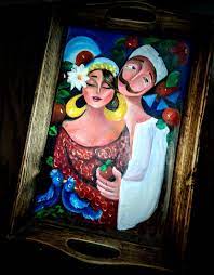 رسم بالالوان الزيتيه للفن الشعبي في صينيه خشب فلكلور folklore egyptian art art painting art