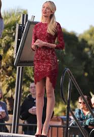 Candice Swanepoel Wears The Mia Asymmetric Dress Red Lace Long Sleeve Dress Cocktail Dress Lace Red Lace Dress