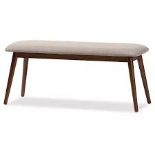 Details about mid century modern grey leather bench chair exposed wood frame thick cushion. Buy Flora Mid Century Modern Light Gray Fabric Oak Medium Brown Finishing Wood Dining Bench Baxton Studio Online In Turkey 51517973
