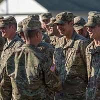 Members of the Indiana National Guard stand in formation