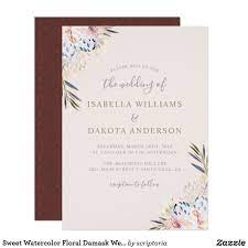 Sweet Watercolor Floral Damask Wedding Invitation Zazzle Com Damask Wedding Invitation Wedding Invitations Damask Wedding