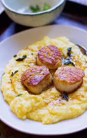 Brown Butter Scallops With Polenta Scallop Recipes Food Shellfish Recipes