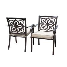 Allen Roth Ebervale 2 Count Aged Bronze Aluminum Patio Dining Chairs With Tan Solartex Cushions Lowes Com Patio Dining Chairs Outdoor Dining Chairs Aluminum Patio