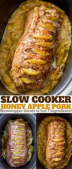 The Easiest Fancy Meal You Ll Ever Serve Your Guests This Crock Pot Honey Apple Honey Apple Pork Loin Pork Loin Crock Pot Recipes Pork Roast Crock Pot Recipes