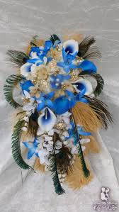 Check spelling or type a new query. Dress My Wedding Cascading Bridal Bouquet With Royal Blue Gold Champagne Flowers Feathers