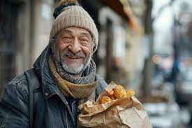 A homeless man with a bag of food | Premium AI-generated image
