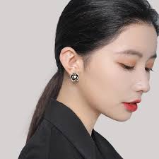 Elegant Sweet Pearl Black Camellia Flower Stud Earrings For Woman Girls  Korean Celebrity Accessories Student Party Jewelry Gifts
