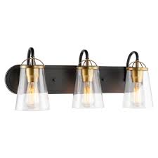 Kira Home Voltaire 24 Modern Farmhouse 3 Light Vanity Bathroom Light Clear Glass Shades Warm Brass Accents Black Walmart Com Walmart Com