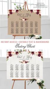 burgundy floral wedding seating chart template marsala