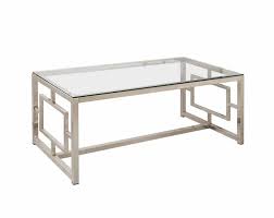 The sturdy bronze metal finished frame and tempered glass top makes this table the center off attention. Coaster Home Furnishings Cairns Coffee Table With Glass Top And Geometric Motif Nickel And Clear Walmart Com Walmart Com
