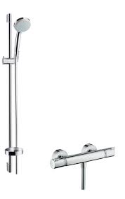 Complete your system with brilliantly finished chrome trim and a carefully curated selection of the best of hansgrohe's showering technology. Hansgrohe Shower Combination Croma 100 Shower System For Exposed Installation Vario With Ecostat Comfort Thermostat And Shower Bar 90 Cm 27035000
