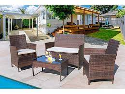 Synthetic versions look like natural wicker but are more durable and resistant to sun and rain. Homall 4 Pieces Outdoor Patio Furniture Sets Rattan Chair Wicker Set Outdoor Indoor Use Backyard Porch Garden Poolside Balcony Furniture Clearance Beige Newegg Com
