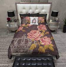 It is filled with all down, no feathers. Dark Vintage Style Crown Rose Cream Bedding Collection Ink And Rags