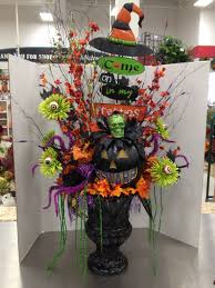 Bewitched Entry Way Indoor Outdoor Halloween Floral Arrangement Pumpkin Lights U Halloween Outdoor Decorations Halloween Flowers Halloween Floral Arrangements