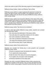 Besides, a good reflective essay paper format will also enable you to properly organize the flow of a reflection paper format is a structural description or outline of the various points that will be. Calameo Reflective Essay Outline Useful And Effective Tips To Write