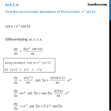 An online derivative calculator that differentiates a given function with respect to a given variable by using analytical differentiation. Ex 5 7 6 Class 12 Maths Find Second Order Derivative Of E X Sin 5x