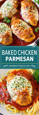 Layer each chicken breast with equal amounts of mozzarella cheese, fresh basil, and provolone cheese. Baked Chicken Parmesan Dinner At The Zoo