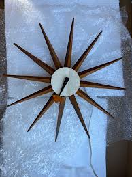 1950s Original Eames Era George Nelson Attributed Starburst Clock Wood  Spokes
