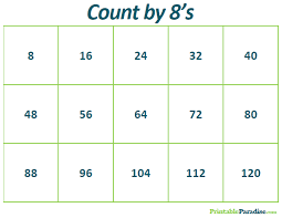 printable count by 8s practice chart counting chart