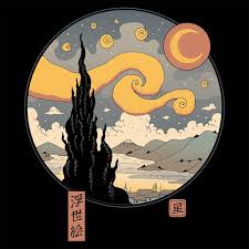 starry ukiyo e night t shirt art student teacher gift tee ukiyoe posters art prints birthday painting