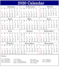 Impressive 2020 Calendar Holidays Usa In 2020 Printable Calendar Free Printable Calendar Templates Printable Calendar Template