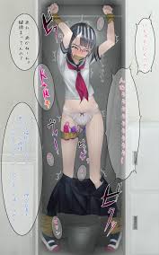 murakami suigun, highres, translated, 1girl, arms up, bdsm, blush, bondage,  bound, female focus, glasses, humiliation, in container, in locker, locker,  neglect play, panties, predicament bondage, school uniform, serafuku, sex  toy, short hair,