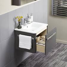 Linen 600mm Basin Wall Mounted Vanity Unit Grey Wall Mounted Vanity Wall Hung Vanity Basin