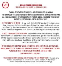 Delhi Metro Covid 19 Delhi Metro Services To Be Mostly Closed On Monday The Economic Times