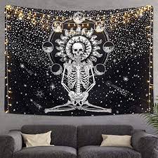With bold and bright colors this is sure to elevate the appearance of any spacewhy customers love house of tapestrys wall hangings. Skull Tapestry Meditation Skeleton Wall Hang By Liumy Yinz Buy