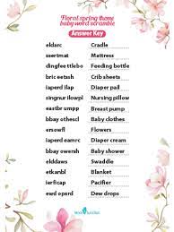To play this game, simply hand out a copy face down to everyone at the baby party. 25 Free Printable Baby Shower Word Scramble Games