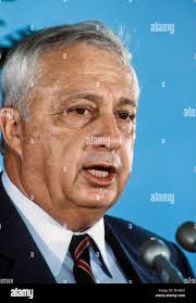Washington, DC.,USA, May 13,1983 Ariel Sharon the Israeli Minister of  Defense addresses reporters during the National Press Club luncheon. Sharon  also known by his diminutive Arik, born Ariel Scheinermann, was an Israeli