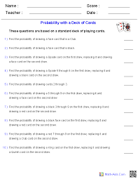 Probability Worksheets With A Deck Of Cards Probability Worksheets Theoretical Probability Probability