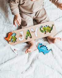 5 out of 5 stars. Wooden Name Puzzle Personalized Gift Baby Boy Dinosaur Design Etsy In 2021 Personalized Baby Boy Gifts Toddler Gifts Personalized Baby Girl Gift