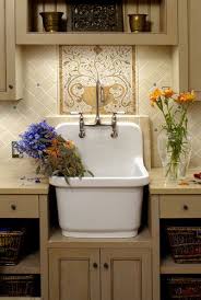 Sarlai 24x18x12 deep undermount laundry utility single bowl sink 16 gauge stainless steel ceramic bathroom vanity sink sarlai 24x14 modern rectangle above counter white porcelain ceramic bathroom vessel vanity sink art basin Love This Laundry Room Sink And The Beautiful Tile Work Behind It More Vintage Laundry Laundry Room Sink Laundry Room