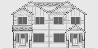 House Front Drawing Elevation View For D 601 Craftsman Duplex House Plans House Plans With Rear Garages 3 Bedroom Duplex H Duplex House House Plans Row House
