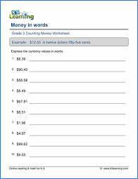 Grade 3 Counting Money Worksheet On Money In Words Numbers To Words Money Worksheets Number Words Worksheets Learning Money
