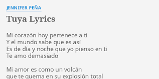 Jennifer peña, obie bermúdez lyricist: Tuya Lyrics By Jennifer Pena Mi Corazon Hoy Pertenece