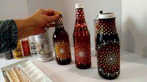 Mandala Dot Painting Sealing Art On Glass Bottles Recycling Bottles How To Dot Painting Painted Glass Bottles Bottle Painting