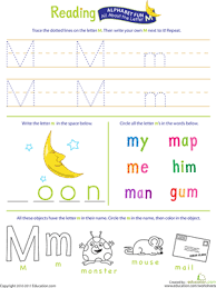 For each letter of the alphabet with a picture and a word to describe the object. Get Ready For Reading All About The Letter M Worksheet Education Com