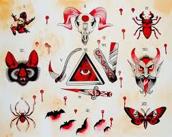 Red And Black American Traditional Tattoo Black And Red Flash Art Halloween Tattoo Flash Halloween Tattoos Flash Tattoo