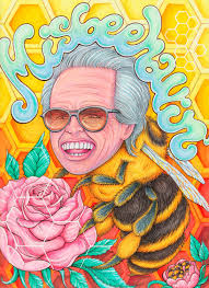 Misbeehavin' Uncle Babee Billy Bee Original Art 9x12 Honeybee Rose  Honeycomb Righteous Gemstones Fan Art Mixed Media Colored Pencil Ink