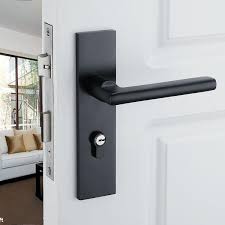 Black Solid Space Aluminum Door Locks Continental Bedroom Minimalist Interior Door Handle Lock Cylinder Security Locks Packages Door Handles Apartment Interior Design Black Door Handles