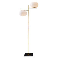 It features 2 color temperatures options and 4 brightness modes. Oluce Alba 383 Double Dimmable Floor Lamp With Diffused Light In Blown Opal Glass And Brass By Mariana Pellegrino Soto Diffusione Luce Srl