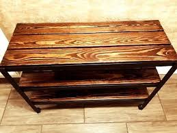This durable bench features a rugged iron frame completed in black with a smooth, durable wood top in a warm brown. Stylish Industrial Dark Wood And Black Metal Shoe Storage Bench Seat Rack Ebay