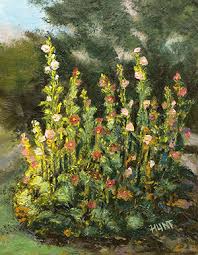 Floral Landscape Hollyhocks Original Oil Painting On Canvas Hollyhock Garden Diane Hunt Studio