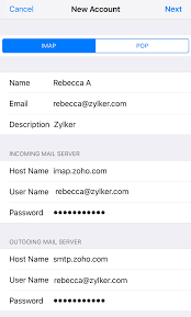 Changing incoming to auto or tls and it takes a while (i assume th's the 1 minute timeout setting) to come back with a failure: Zoho Mail For Ios Devices