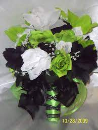 Bridal Bouquet Lime Green Black White Lily Silk Flowers 21pc Lime Green Weddings Silk Flowers Wedding Flower Centerpieces Wedding