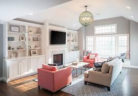Gray Living Room With Pink Chairs Transitional Living Room
