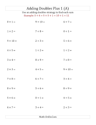 The Adding Doubles Plus 1 Small Numbers A Math Worksheet From The Addition Worksheet Page At Math Dr Addition Worksheets Worksheets Free Integers Worksheet